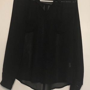 MINE Formal Blouse Top Black Sheer Sz L